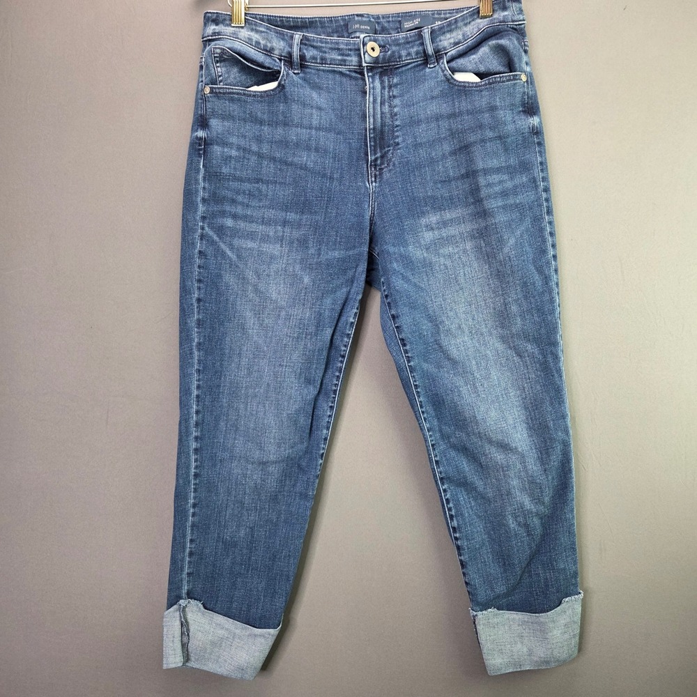 J. Jill Denim High Rise Straight Leg Jeans 12P Blue Stretch Cuffed Medium Wash